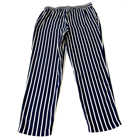 J Crew Women's Pull-On Cotton Drawstring Pant Size L Blue Striped Pockets Beach - Picture 2 of 9